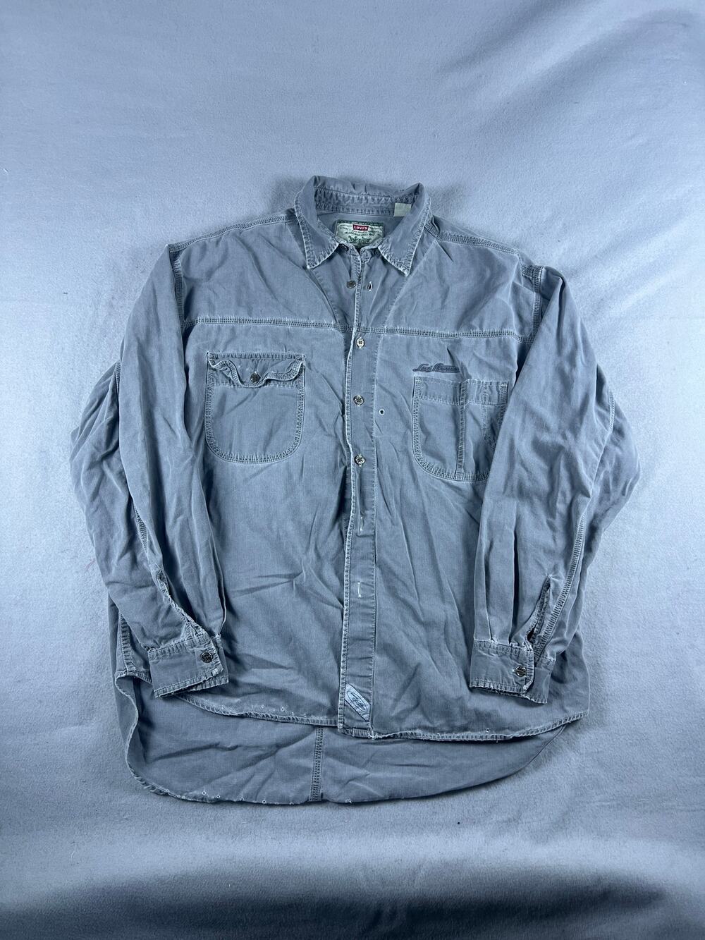 Vintage Levi's Shirt Men XL Gray Long Sleeve Button Up Heavy Distressed Workwear